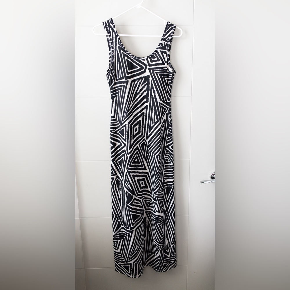 Y2K Geometric Print Black and White Maxi Dress